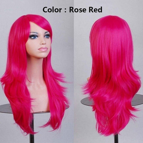 Peluca Rosa Fluo Fucsia Simil Natural Cosplay Drag 65cm 1