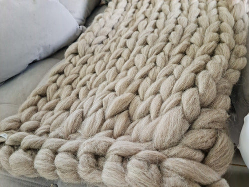 Handmade Nordic Style XXL Bed Runner Blanket in Natural Wool 1.80x0.60 1