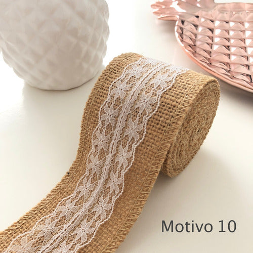 ClevClover 3 Rolls Decorative Ribbon in Burlap with Lace 5cm x 200cm 6