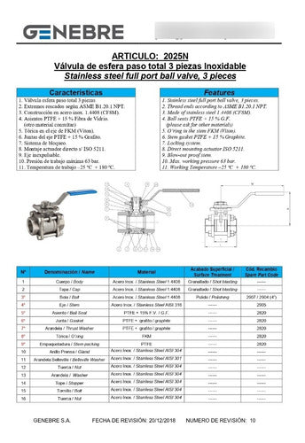 Genebre Three-Piece Full Stainless Steel Ball Valve, Total Flow 3/4" 2025N 05 1