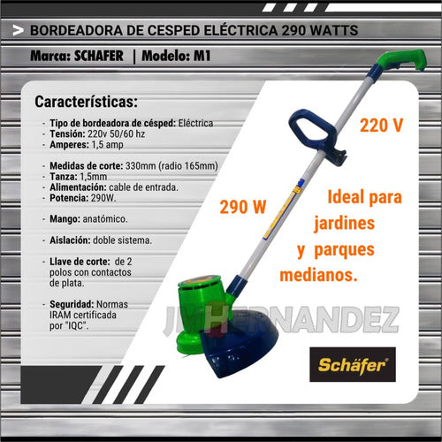 Bordeadora De Cesped Eléctrica Schafer M1 + Guantes + Tanza 2