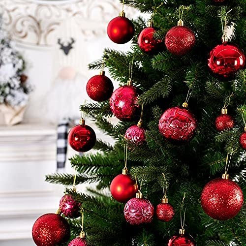 Senjie Christmas Ornaments for Xmas Trees, Red Shatterproof Christmas Ball Ornaments of 32 Pcs 5