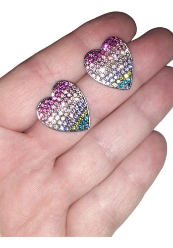 Imported Heart-Shaped Earrings with Multicolored Crystals 0