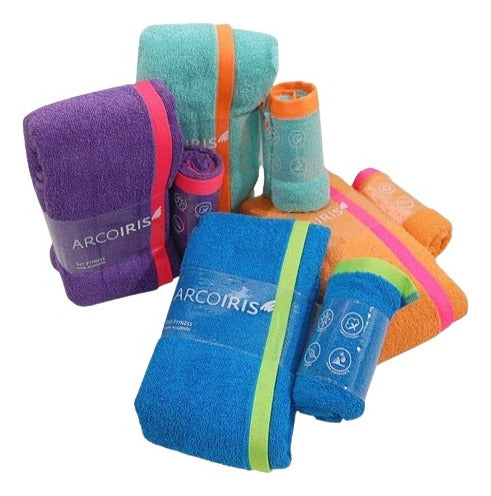 Set Arco Iris Toalla Y Toallon Fitness 100% Algodon 0