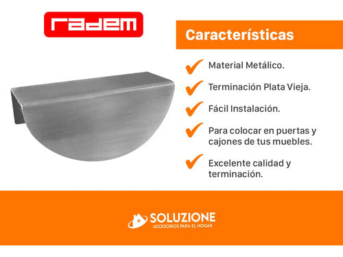 Tirador Mueble Medialuna Radem Plata Vieja Calidad Premium 3