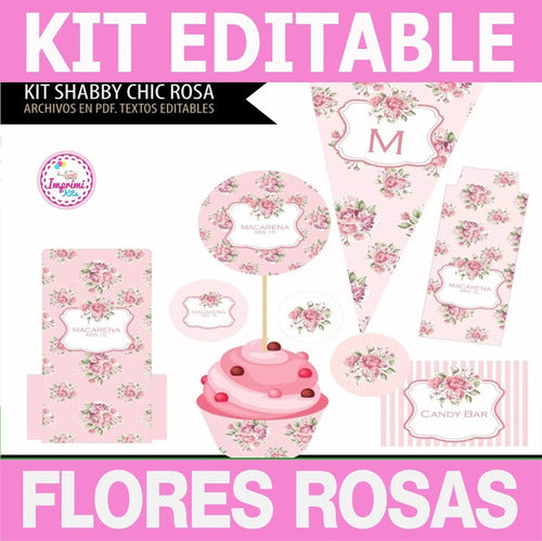 Imprimi Kits Kit Flores Rosas 15 Años Shabby Chic Rosa Editable 1