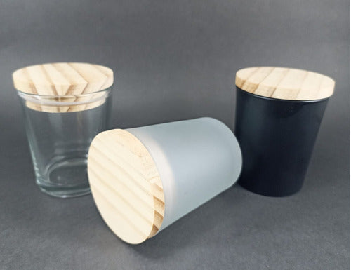 JAB Vaso Para Vela 100ml Negro Con Tapa De Madera (4 Unidades) 3