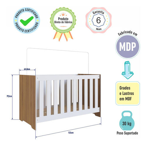 Berço Infantil Cama 3 Em 1 Multifuncional Regulagem Nogal 3