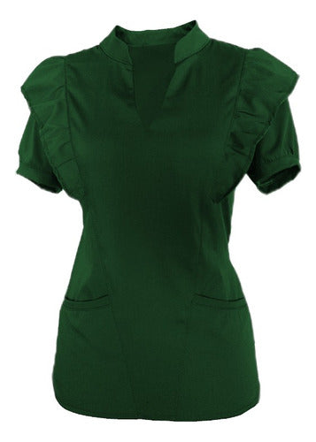 Medical Uniform Set Mao Neck with Ruffles Spandex Women 42