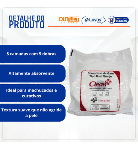 Compressa De Gaze Rolo Tipo Queijo 11 Fios 500g Clean 1