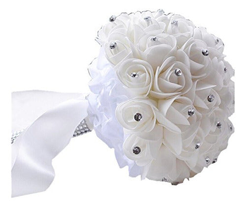 Boda Ramo Novia Dama Flor Artificial Flor Rosa Ramo Blanco N 2