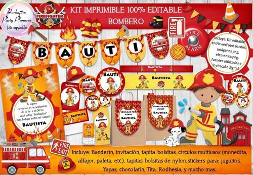 Kit Imprimible Candy Bar Bombero 100% Editable 0