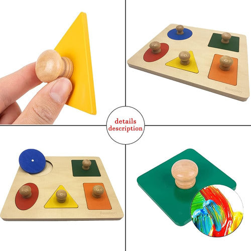 Montessori Multi Shape Wooden Puzzle Toy Baby Toddler First 3