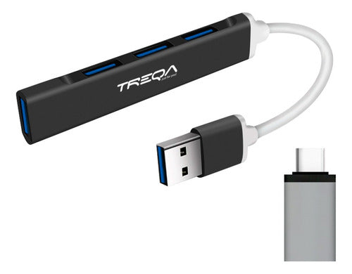 Treqa USB Hub with Type-C Adapter - 4 USB 3.0 Ports 0