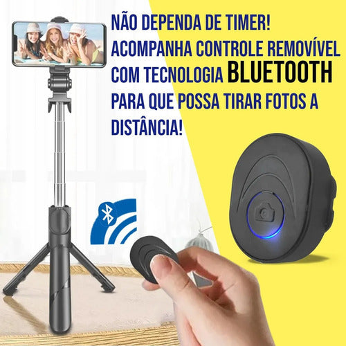 Pau De Selfie Celular 360º Controle Bluetooth Tripé 3 Em 1 4