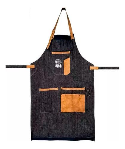 Boffel Denim Barber Apron with Leather Details 0