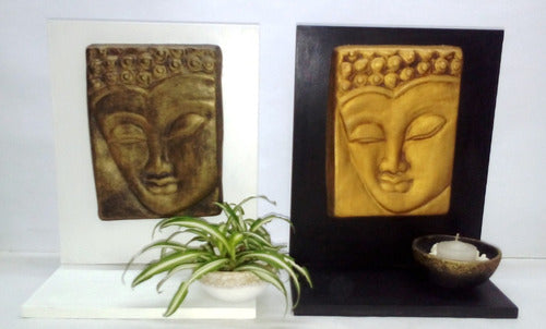Buddha Ceramic and Wood Frame with Hanging or Standing Candle Holder 5