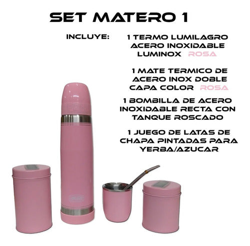 Lumilagro Set Matero 1 - Termo Rosa + Mate + B340 + Latas - Fdn 1