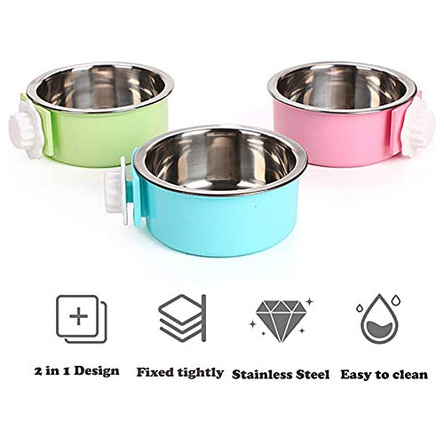Removable Stainless Steel Pet Bowl for Cage Small Green 1