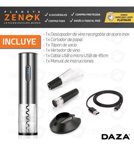 Electric Automatic USB Corkscrew Kit with Daza Pourer and Stopper 3