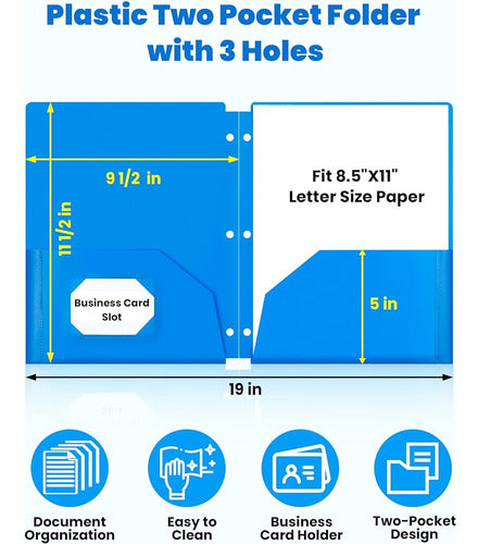 Sunee Pocket Folders with 3 Holes (Assorted Colors, Pack of 6) 1