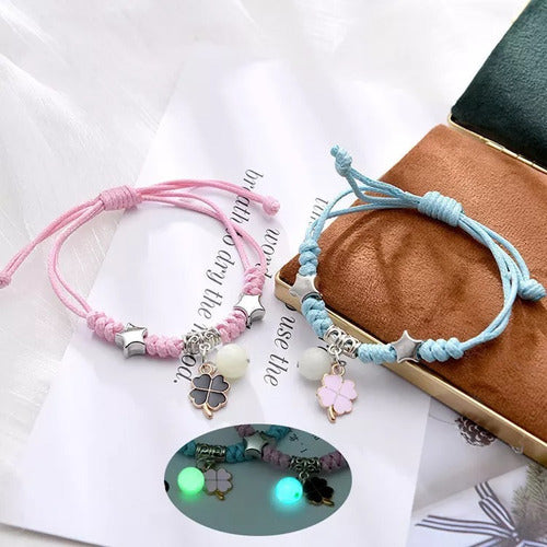 Burdah Luminous Friendship Bracelet Set in Pink and Blue Clover 1