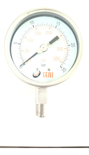 Ceni Manometer 100 Mm 25 Bar Stainless Steel Thread 1/2" BSP 0