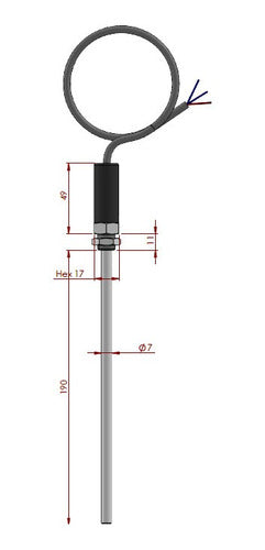PT100 Thermocouple, Probe Type, 2 Meters Length, -200-650°C 1