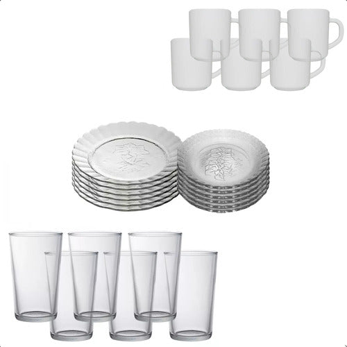 Durax Complete Dinnerware Set for 6 - Glass Plates and Cups 0