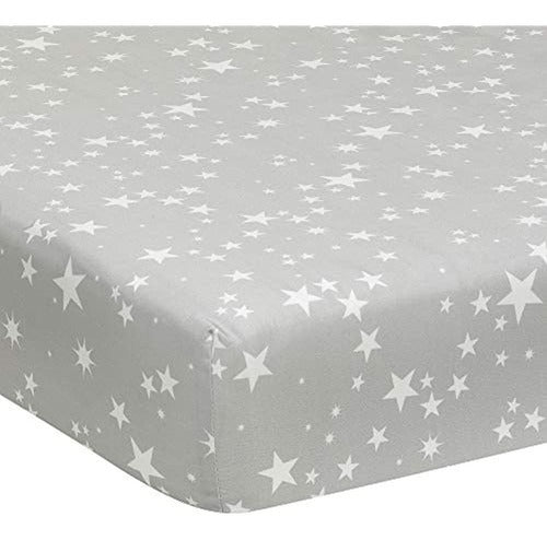 Lambs & Ivy Milky Way Gray/White Stars 100% Cotton Crib Fitted Sheet 0