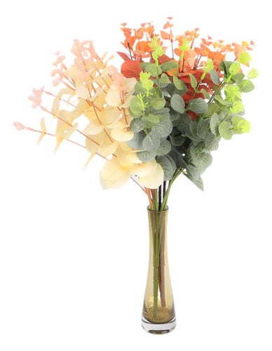 Finefish Eucalyptus Silk Artificial Flower Bouquet, Stems and Leaves Set 1