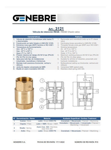 Genebre Vertical Check Valve Bronze 1/2" 13mm 2