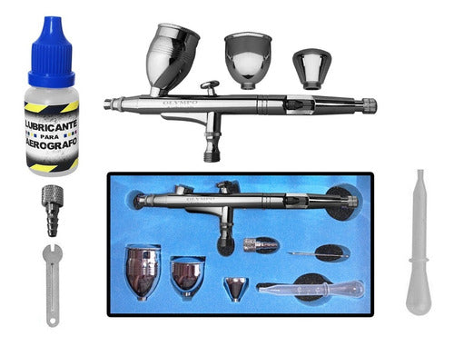 Aerografo Olympo Doble Acción C/ 3 Copas, Aguja 0.3 Mm + Capacitación 0