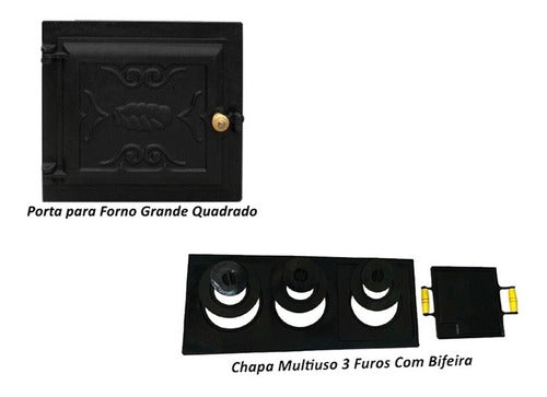 Porta Para Forno Frente De Ferro Quadrado Grande + Chapa 3 F 1