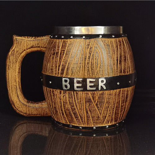 Caneca De Cerveja De Barril De Madeira De Aço Inoxidável Mar 1