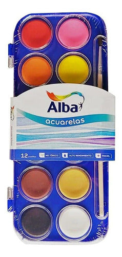 Set Acuarelas X12 Alba + Pincel  En Pastillas Estuche 0