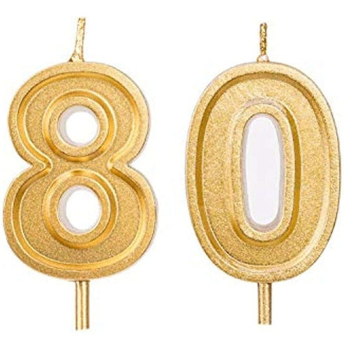 Qj-Solar Gold Birthday Candles for 80th Celebrations - 2.76 Inches 0