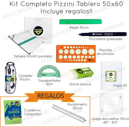 Complete Technical Drawing Kit Pizzini 50x60 Board Drawing Bag Gift 2