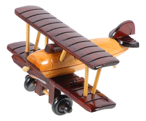 Avión Vintage De Madera Biplano Decorativo, 15x14cm 0