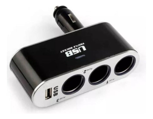 Cargador Triple Encendedor De Auto  12 V + 2 Usb Polestar 0