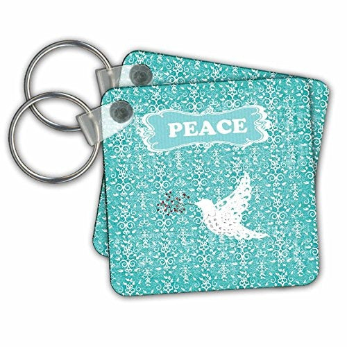 White Dove On Damask Design Green Aqua Peace Key 0