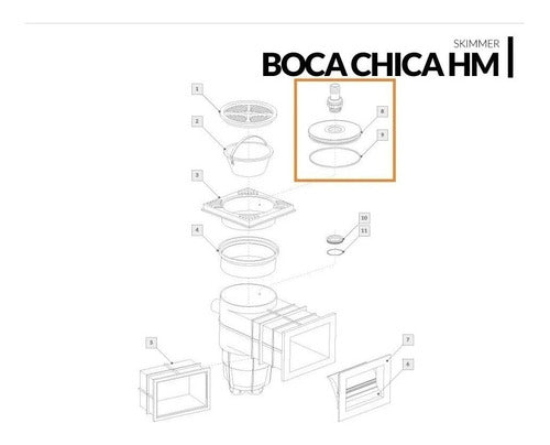 Tapa Intermedia Skimmer + O'ring + Acople Rapido Vulcano 1