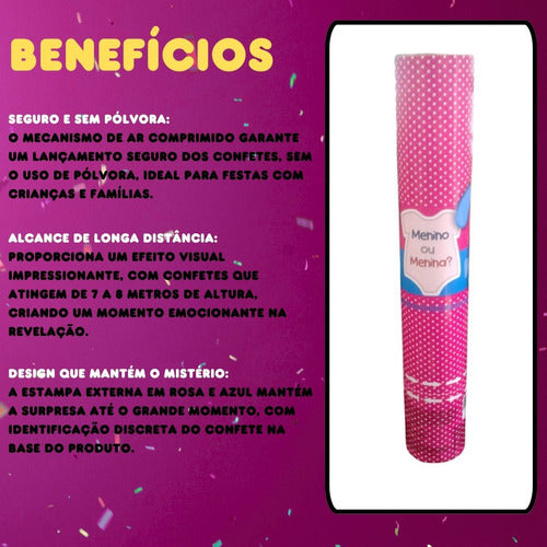 Lança Confete Chá Revelação Rosa 30 Cm Perfeito Para Festas 3