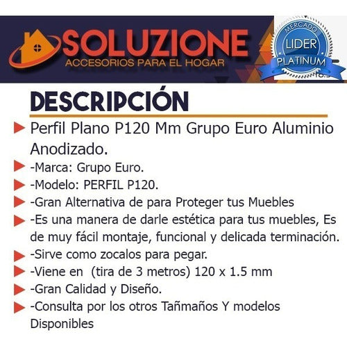 Grupo Euro Flat Profile 120mm Anodized Aluminum Furniture or Baseboard 2