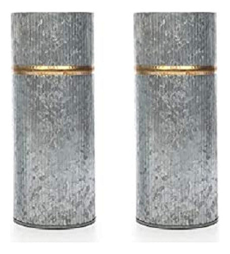 Hosley - Set of 2 Galvanized Vases with Gold Rim 0