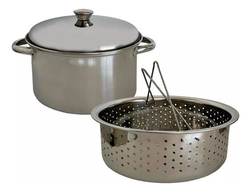 Carol Set 3 Pzs Acero Inox Cacerola Vaporiera Con Tapa 22 Cm 1