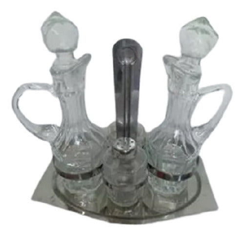 Generic Vintage Glass Oil and Vinegar Set with Salt and Pepper Shakers 4