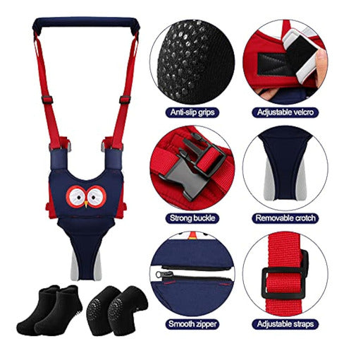 Baby Handheld Walking Harness by Panitay - Adjustable Walking Assistant Belt with 4 Pairs of Non-Slip Knee Pads for Crawling, 4 Pairs of Non-Slip Socks for Toddlers, Ages 7-24 Months - Panitay Arnés De Mano Para Caminar Para Bebé,