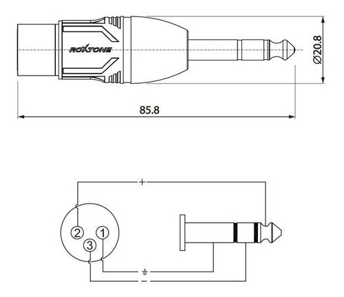 Roxtone RA3XFJM 6.3mm Stereo Male to XLR Female Adapter Plug 4