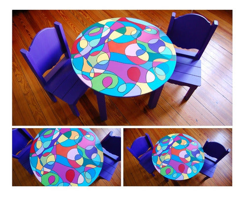 Hand-Painted Children's Table with Two Chairs 2